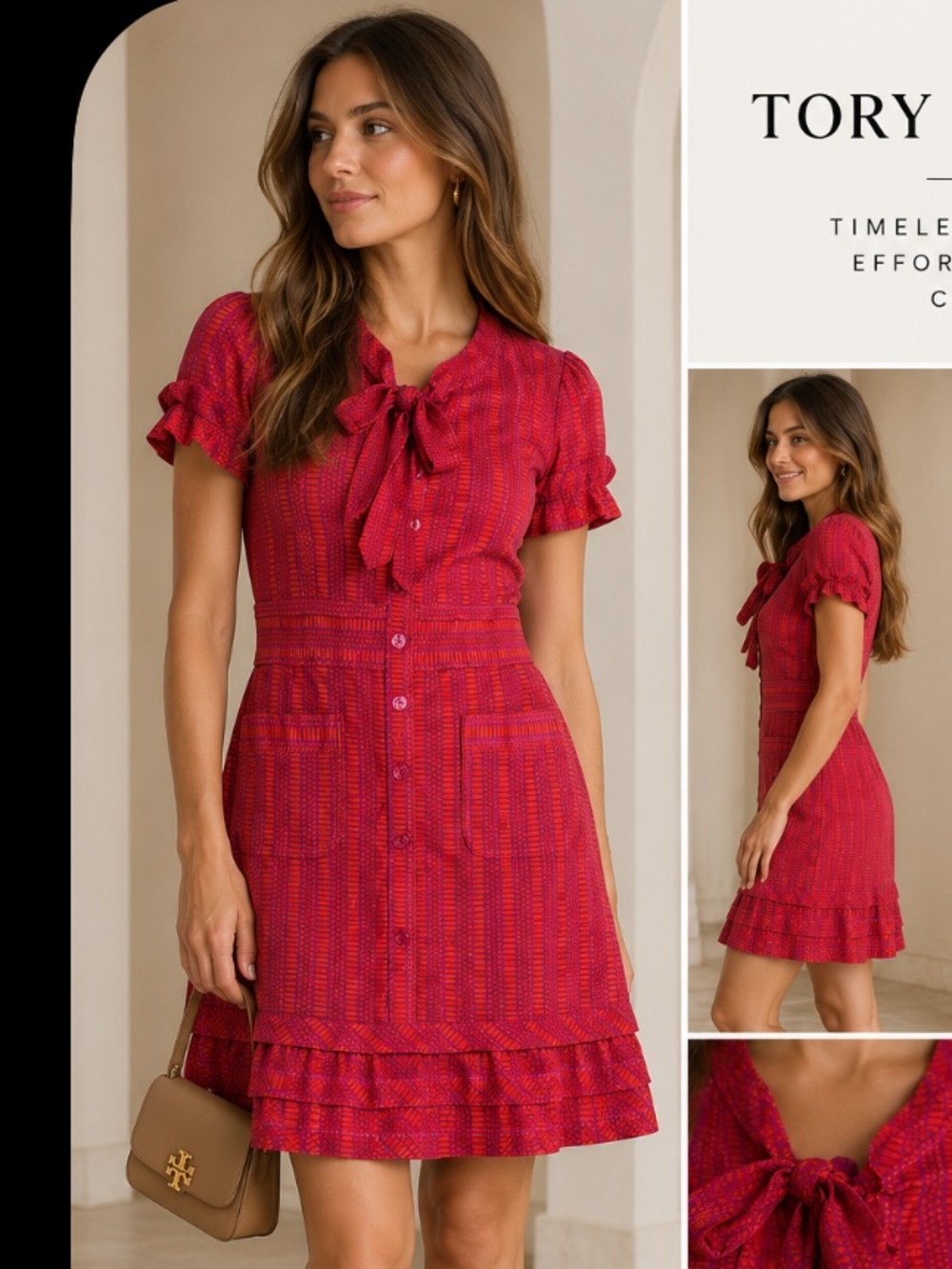 Tory Burch Red Purple Printed Cotton Button Front Dress Size 2